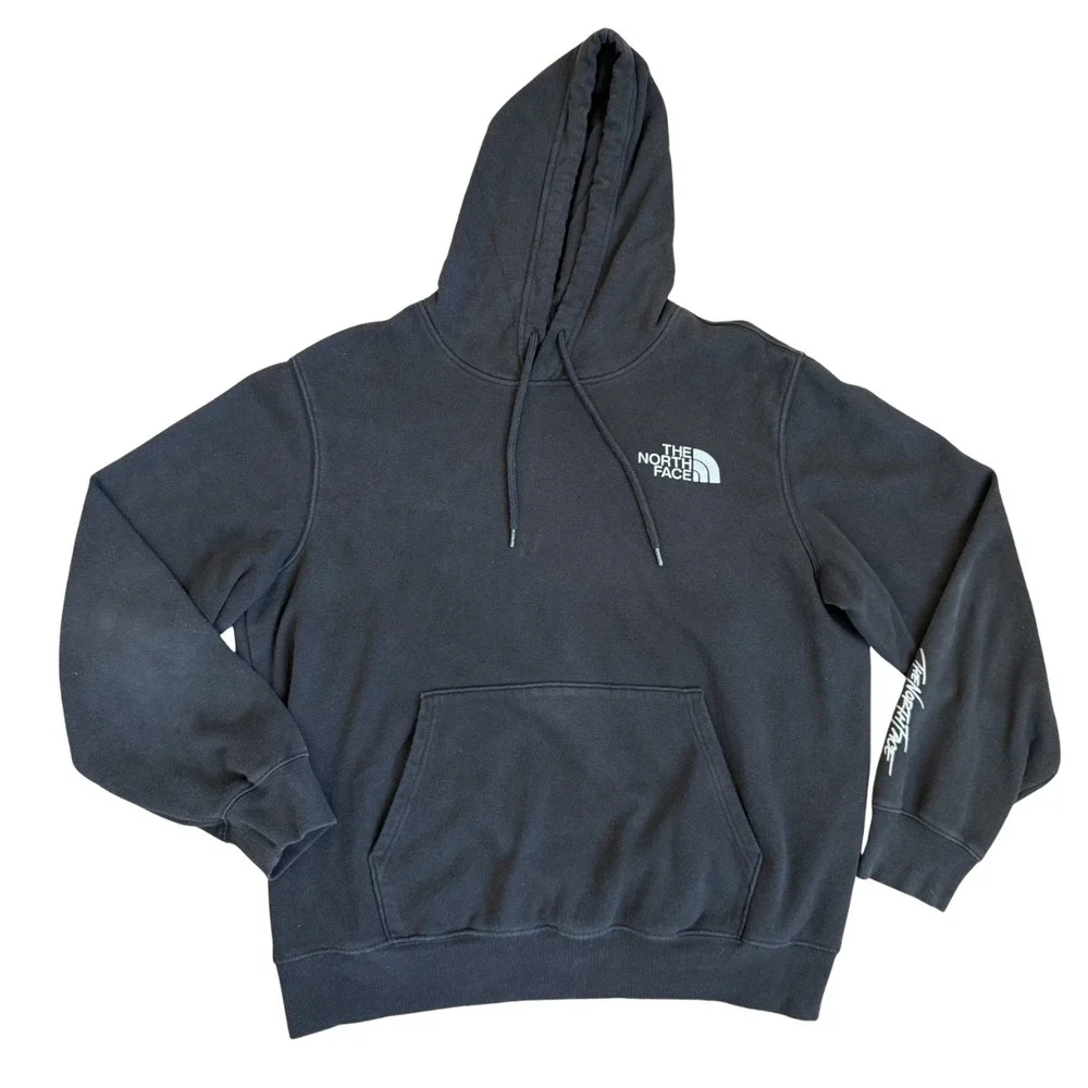 The North Face Mens Black Graphic Pullover Hoodie Never Stop Exploring Large